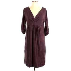NWT Basic Threads XS raisin brown purple mock wrap stretch pleated midi dress‎
